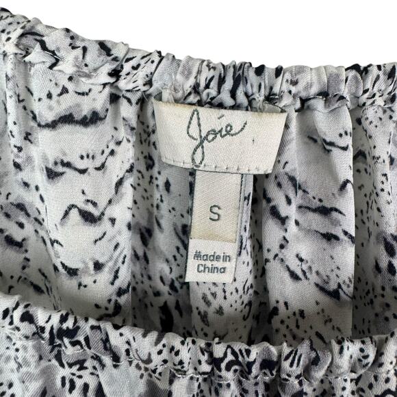 Joie Newbury Black White Print Off The Shoulder 100% Silk Flowing Blouse Top - Picture 10 of 12